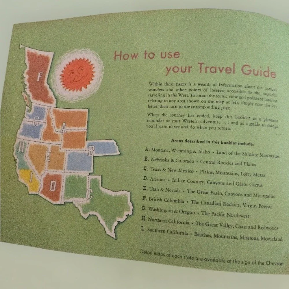 VTG Chevron Scenic West Travel Guide Trail Brochure Standard‎ Oil Map 1950s Gas